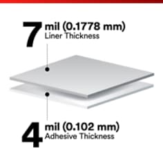 This is an infographic of 3M™ Adhesive Transfer Tape 9774WL-plus, Image 2. Liner thickness of 7 mil (0.1778 mm) with adhesive thiskness of 4 mil (0.102 mm).