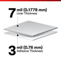 This is an infographic of 3M™ Adhesive Transfer Tape 9773WL-plus, Image 2. Liner thickness of 7 mil (0.1778 mm) with adhesive thiskness of 3 mil (0.76 mm).