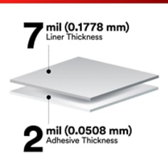 This is an infographic of 3M™ Adhesive Transfer Tape 9772WL-plus, Image 2. Liner thickness of 7 mil (0.1778 mm) with adhesive thiskness of 2 mil (0.0508 mm).