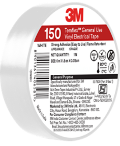 3M™ Temflex™ General Use Vinyl Electrical Tape 150, White, Inclined