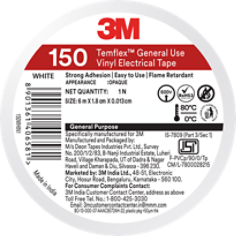 3M™ Temflex™ General Use Vinyl Electrical Tape 150, White, Wafer