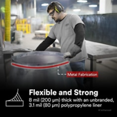 This is an infographic of 3M™ Double Coated Tape GPT-020TF, Image 2. FLEXIBLE & STRONG: 8 mil (200 μm) thick with an unbranded, 3.1 mil (80 μm) polypropylene liner