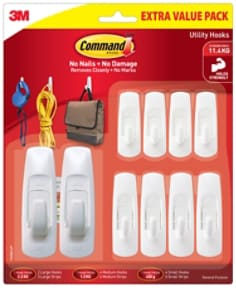 Command™ Utility Hooks 17008EXP, White, Extra Value Pack, Front