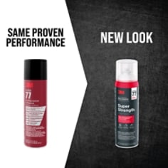 3M™ Super 77™ Multi-Surface Spray Adhesive 14.1oz, B+, New Look. Comparison between the old look and the new look, with the same proven performance.