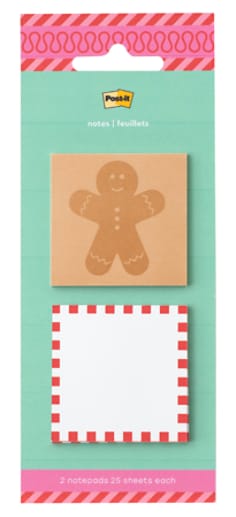 Post-it® Jingle Notes Gingerbread Man HOL25-JN2-GB, 1.9x1.9in, Two pads, 50 sheets total