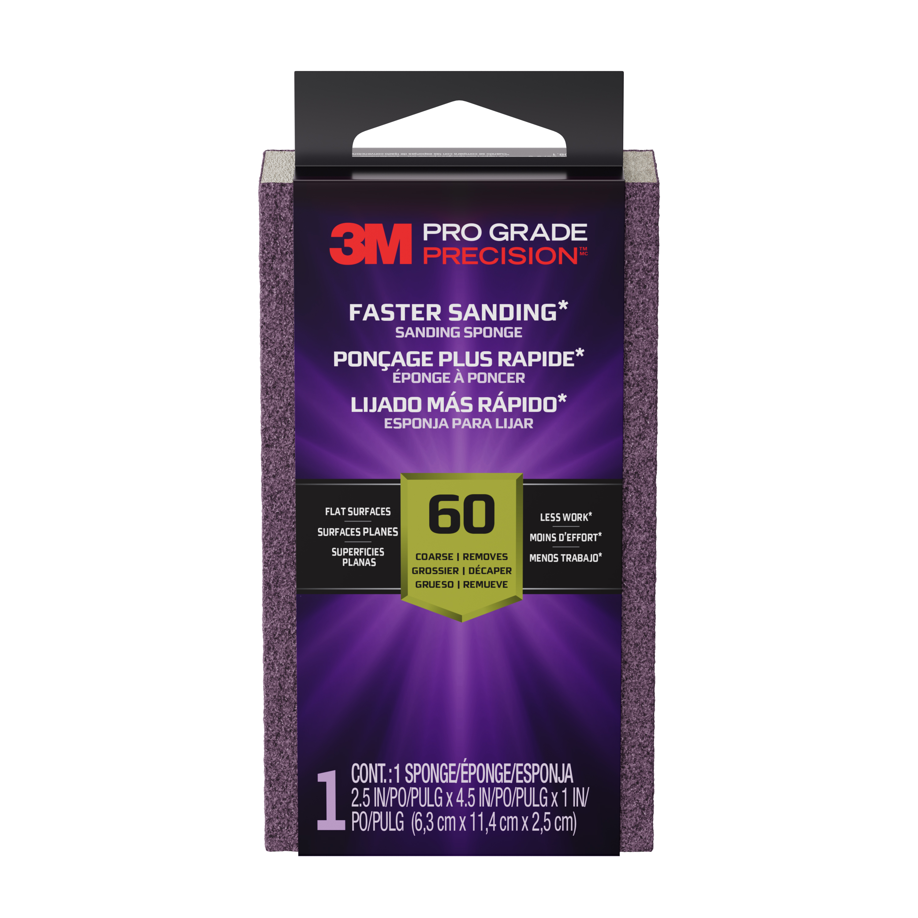 3M™ Pro Grade Precision™ Faster Sanding Sanding Block Sponge FSB60-PGP-1T, 2.5 in x 4.5 in x 1 in, 60 grit, 12/case