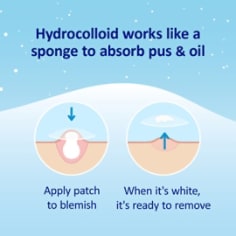 Nexcare™ acne patch holiday B+ hydrocolloid how it works image, hydrocolloid works like a sponge to absorbe pus & oil
