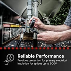 This is an infographic of Scotch® Vinyl Electrical Tape Super 88, Image 2. RELIABLE PERFORMANCE: Provides a protective jacket and primary electrical insulation for splices up to 600V.