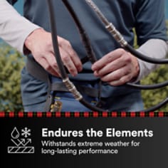 This is an infographic of Scotch® Vinyl Electrical Tape Super 88, Image 3. ENDURES THE ELEMENTS: Protects in extreme weather for long-lasting performance