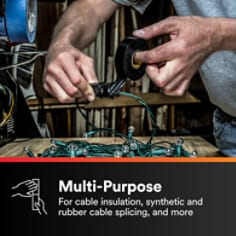 This is an infographic of Scotch® Super 33+™ Vinyl Electrical Tape, Image 4. MULTI-PURPOSE: For cable insulation, synthetic and rubber cable splicing, and more