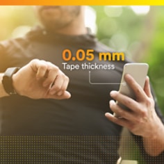 This is an infographic of 3M™ Electrically Debondable Tape 1100-050, Image 2. Tape Thickness: A 0.05 mm Tape thickness.