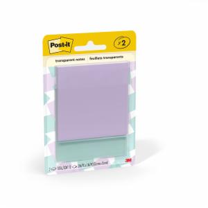 Post-it Transparent Notes 600-2PASTEL, 2-7/8 in x 2-7/8 in (73 mm x 73 mm), 2 pads, 36 sheets/padimage