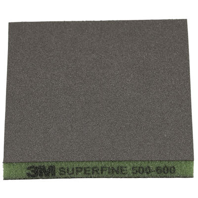 3M™ Two-Sided Sanding Sponge 23810, 124 mm x 98 mm (4.8 in x 3.8 in), Superfine 500-600, Green, 20 Ea / Carton, 9 Cartons / Case