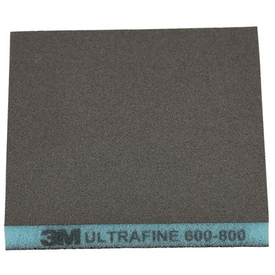 3M™ Two-Sided Sanding Sponge 23811, 124 mm x 98 mm (4.8 in x 3.8 in), Ultrafine 600-800, Blue, 20 Ea / Carton, 9 Cartons / Case