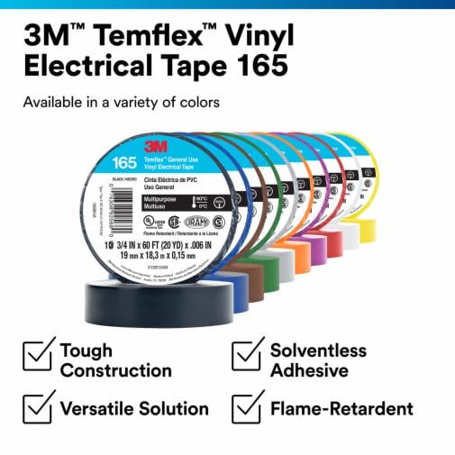 3M Temflex Vinyl elektrische tape 165, blauw, 15 mm x 10 m, 100 rollen/ koffer