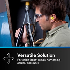 This is an infographic of 3M™ Temflex™ Vinyl Electrical Tape 165, Image 3. Versatile Solution: For cable jacket repair, harnessing cables, and more.