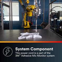 This is an infographic of 3M™ Adhesive Mix Monitor - Accessories, Image 2. SYSTEM COMPONENT: The power cord is a part of the 3M™ Adhesive Mix Monitor system.
