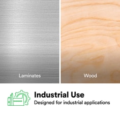 This is an infographic of 3M™ Fastbond™ Water-Based Contact Spray Adhesive 1090, Low VOC, Image 2. INDUSTRIAL USE: Designed for industrial applications. Laminates, Woods.