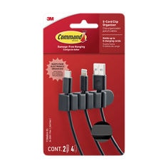 Command™ 5-Cord Clip Organizer 17306BLK-ES, Black, 2 Clips, 4 Medium strips, In Package 2/Pack