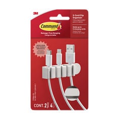Command™ 5-Cord Clip Organizer 17306-ES, 2 Pack, 2 Clips, 4 Medium Strips