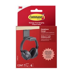 Command™ Headphone Hanger 17309BLK-ES, Black, 1 Hook, 4 Large strips, In Package 7100395298