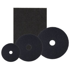 Image of 3 sizes of black pad in circles and one in a rectangle shape on a white background