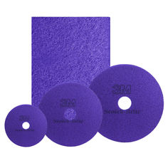 An image of 3 varying sizes of Diamond Purple floor pads and a rectangular floor pad on a white background