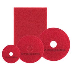 An image of 3 circular red buffer pad and a rectangular red buffer pad on a white background