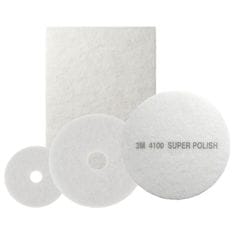 Image of White Super Polish 4100 Pads,  three circular in various sizes and one rectangular shaped pad