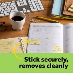 Post-it® greener notes sweet sprinkles 653-RP-A stick securely B+.jpg, 1 3/8 in x 1 7/8 in, stick securely, removes cleanly, multi color, B+ Image