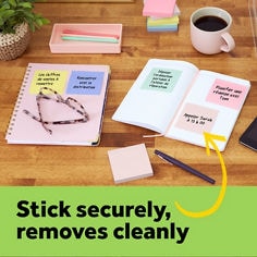 Post-it® greener notes sweet sprinkles 653-RP-A stick securely B+2.jpg, 1 3/8 in x 1 7/8 in, stick securely, removes cleanly, canary yellow, B+ Image