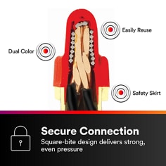 This is an infographic of 3M™ Performance Plus™ Wire Connectors, Image 03. Secure Connection: Square-bite design delivers strong , even pressure.