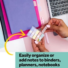 post-it-pastel-flags-683-5pastel-2026-B+-easil-organize.jpg, 5 flags pads, 0.47 by 1.7 inches flags, 5 multicolor pads, 100 flags pads,  flags, dispenser, easily organize, write on, on the go flags, curated pastel colors, colorful reminders, find it fast, ecommerce asset.