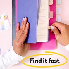 post-it-pastel-flags-683-5pastel-2026-B+-find-it-fast.jpg, 5 flags pads, 0.47 by 1.7 inches flags, 5 multicolor pads, 100 flags pads,  flags, dispenser, easily organize, write on, on the go flags, curated pastel colors, colorful reminders, find it fast, ecommerce asset.