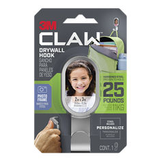 CLAW™ 3DH25SLVF-1 ES In package English/Spanish straight image, Drywall hook, hardened steel proven to hold 25 pounds, photo frame