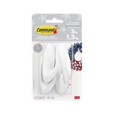 Command™ Medium Designer Hooks 17081W-4OJ-4EF, White, 4 hooks, 6 strips, in package
