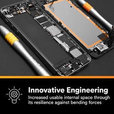 This is an infographic of 3M™ VHB™ Tape 47715, Image 2. INNOVATIVE ENGINEERING: Increased usable internal space through its resilience against bending forces.