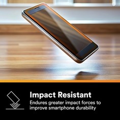 This is an infographic of 3M™ VHB™ Tape 47715, Image 3. IMPACT RESISTANT: Endures greater impact forces to improve smartphone durability.