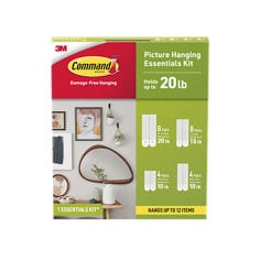 Command™ 17239w In Package English/Spanish center image, 1 essentials kit, Picture Hanging Essentials Kit, 8 Pairs X-large, 8 Pairs Large, 4 Pairs Medium , 4 Pairs Narrow