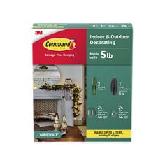 Command™ 17243 In Package English/Spanish center image, 1 Variaty Kit, Indoor & Outdoor Decorating, 2 Garland Hangers, 1 Large Bronze Hook, 24 Small light clips, 24 mini light clips