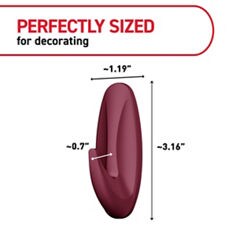 Command™ LTO black cherry medium designer hook product dimensions image, B+ images for e-commerce, small wire hooks, medium hooks, medium designer hook, X-Large hook