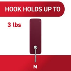 Command™ LTO black cherry medium hook product comparison image, B+ images for e-commerce, small wire hooks, medium hooks, medium designer hook, X-Large hook