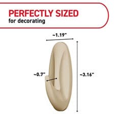 Command™ LTO latte medium designer hook product dimensions image, B+ images for e-commerce, small wire hooks, medium hooks, medium designer hook, X-Large hook