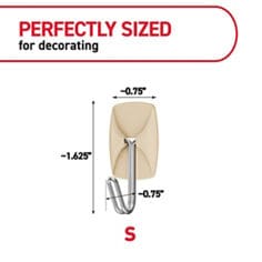 Command™ LTO latte small wire hook sizes image, B+ images for e-commerce, small wire hooks, medium hooks, medium designer hook, X-Large hook