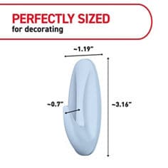 Command™ LTO sky medium designer hook product dimensions image, B+ images for e-commerce, small wire hooks, medium hooks, medium designer hook, X-Large hook