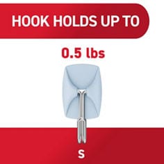 Command™ LTO sky small wire hook holds up image, B+ images for e-commerce, small wire hooks, medium hooks, medium designer hook, X-Large hook