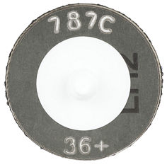 An orange 3M Roloc Fibre Disc 787C, 36+, TR