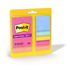 Post it® Sticky Note Pads 4423-7SSJOY Enhanced CRIP,JPG file,Product Single Image,Super Sticky Notes,7 Sticky Note Pads,2 lined pads 4 x 6 in. and 5 pads 3 x 3 in.,2X the Sticking Power,Summer Joy Collection.