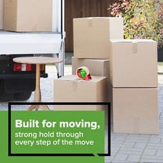 Scotch®, Heavy Duty, Built for moving, Image of boxes with a Heavy Duty Moving Tape on top.