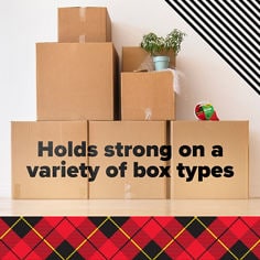 Scotch®, Heavy Duty, Strong, photo of a pile of cardboard boxes.